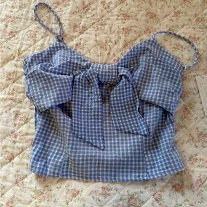 Sienna Sky Blue Gingham Tie-Front Crop Cami